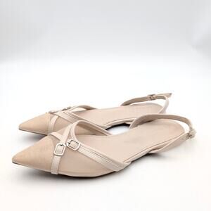 Berness Pia Sleek Mesh Buckles Slingback Flat Women's Beige Size US7 EU38